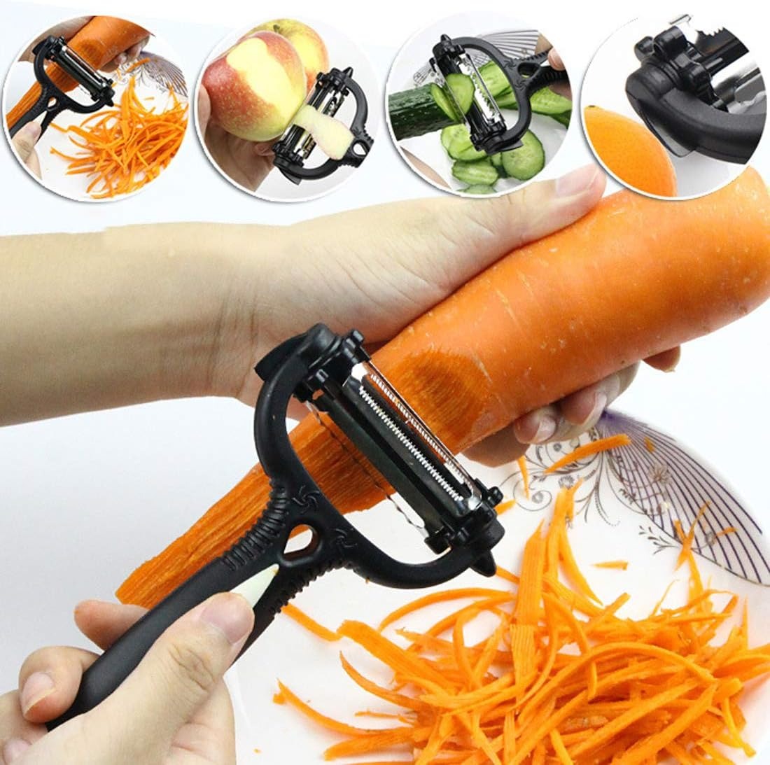 3-in-1 Vegetable & Fruit Peeler Set – Julienne, Serrated, Straight Blades