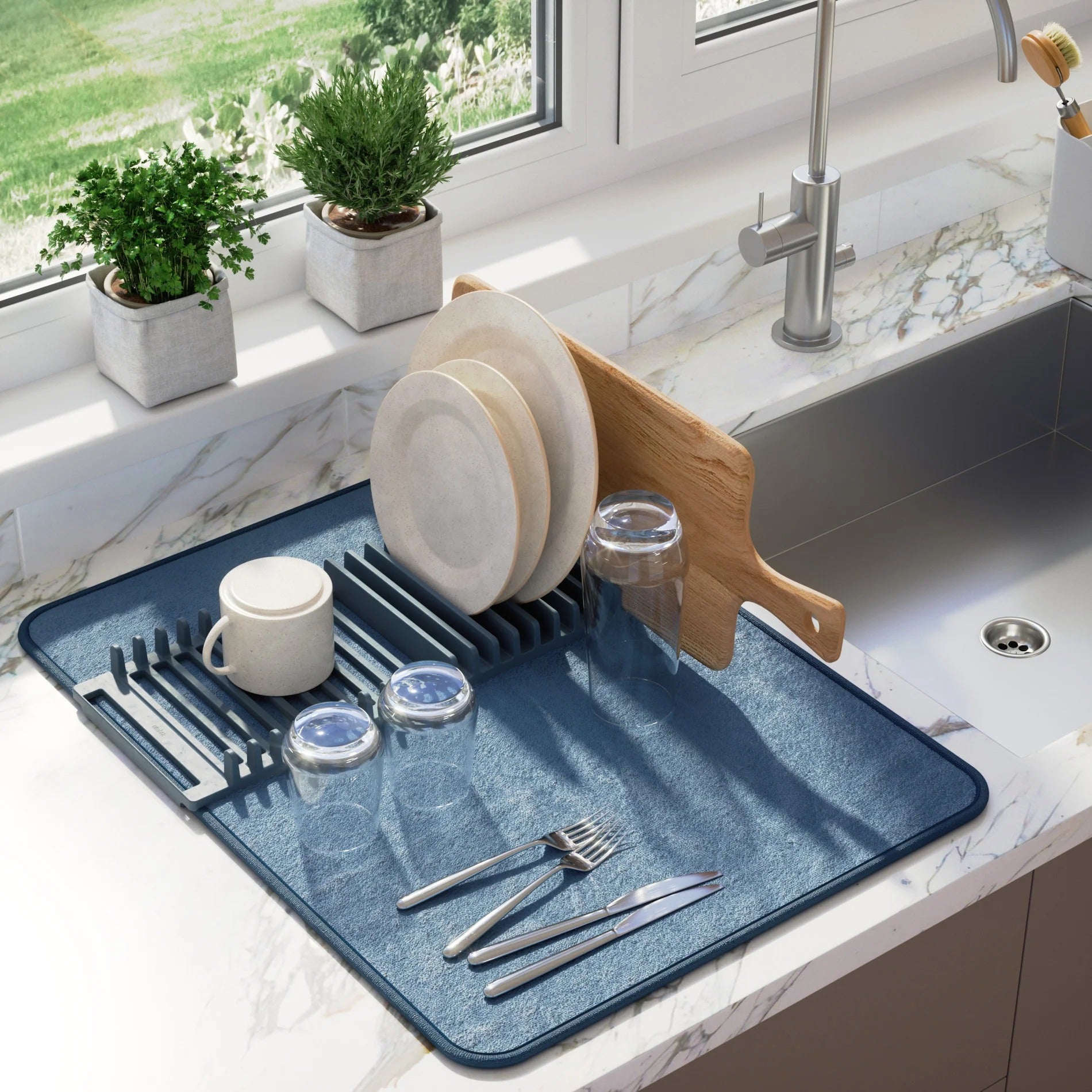 Dish Drying Mat Multipurpose Plates Rack, Microfibre Absorbent Mat Pot Lid Holder